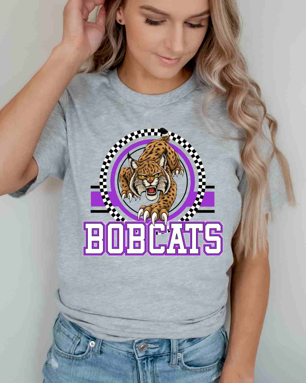 Bobcats Checkered Circle Logo DTF Transfer - Rustic Grace Heat Transfer Company