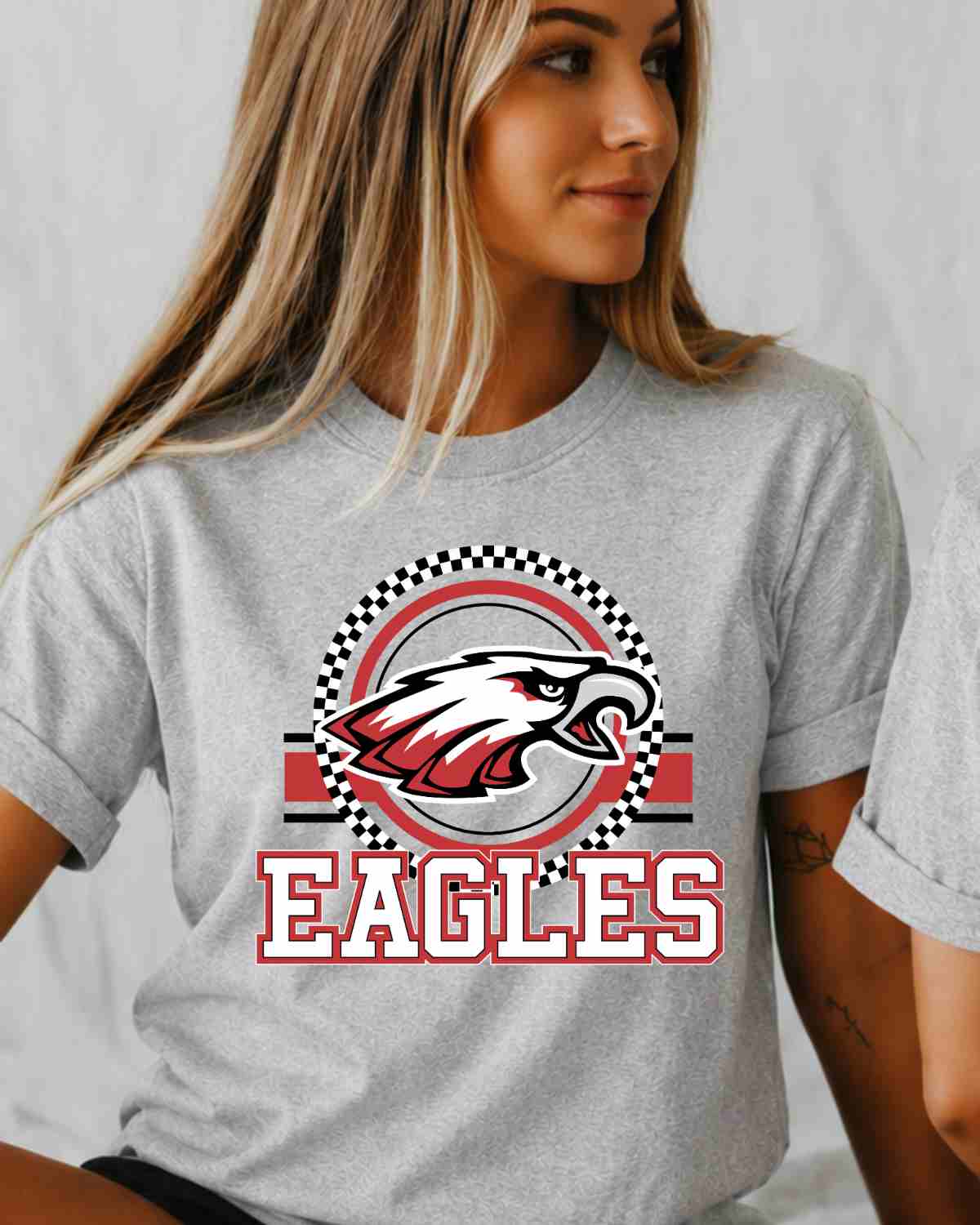Eagles Checkered Circle Logo DTF Transfer - Rustic Grace Heat Transfer Company