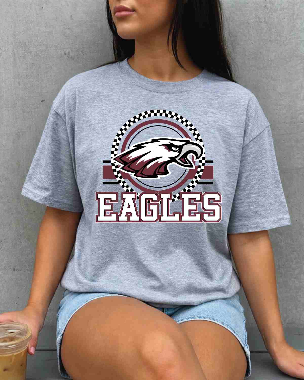 Eagles Checkered Circle Logo DTF Transfer - Rustic Grace Heat Transfer Company