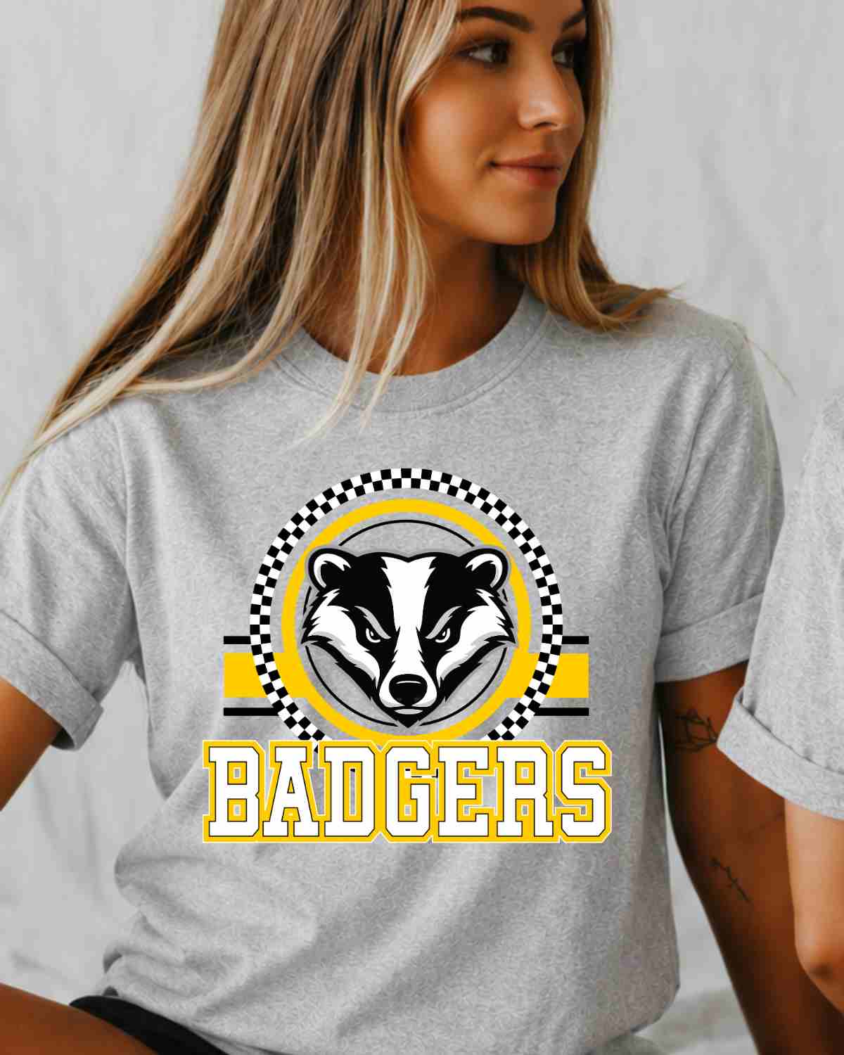 Badgers Checkered Circle Logo DTF Transfer - Rustic Grace Heat Transfer Company