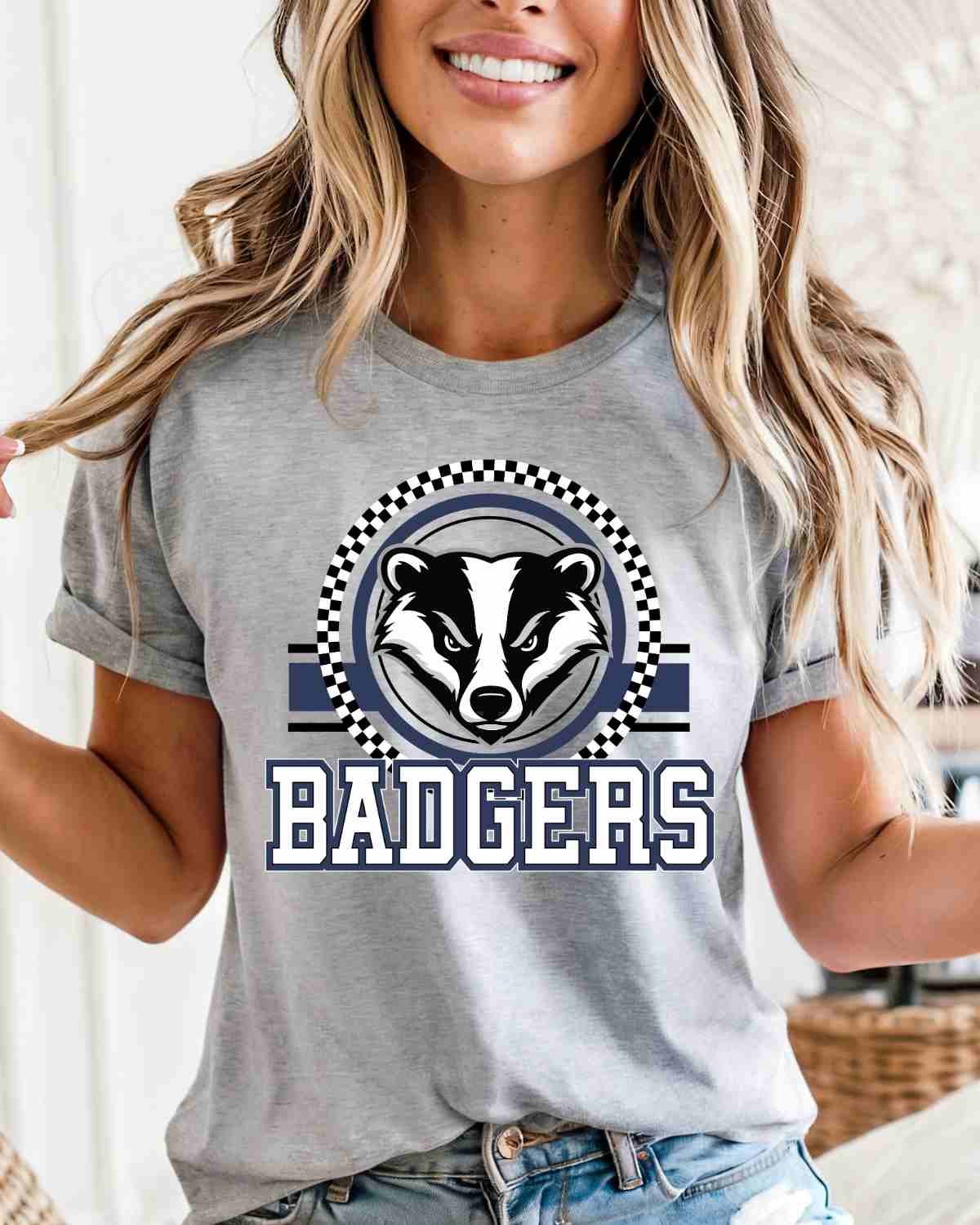 Badgers Checkered Circle Logo DTF Transfer - Rustic Grace Heat Transfer Company