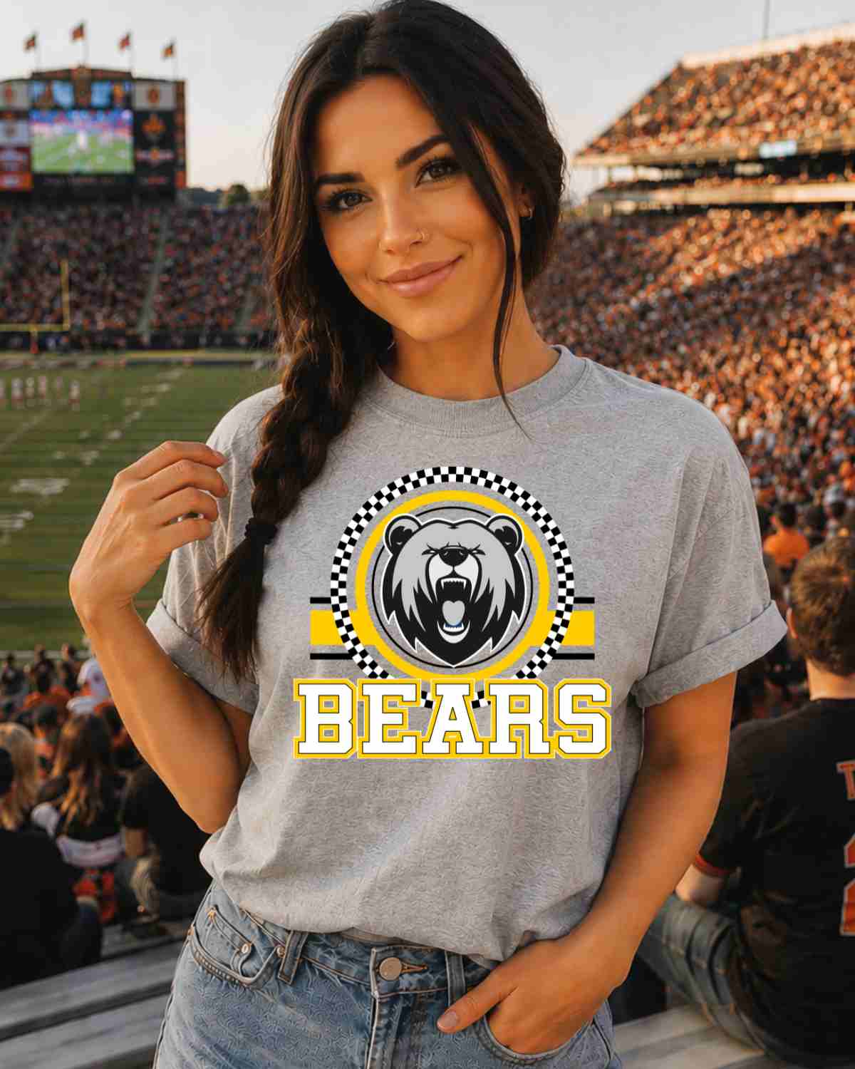Bears Checkered Circle Logo DTF Transfer - Rustic Grace Heat Transfer Company