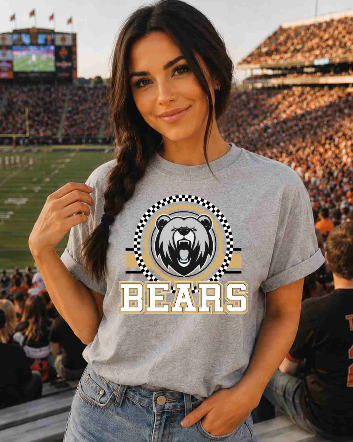 Bears Checkered Circle Logo DTF Transfer - Rustic Grace Heat Transfer Company