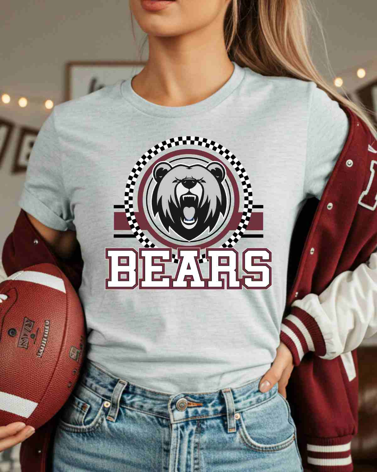 Bears Checkered Circle Logo DTF Transfer - Rustic Grace Heat Transfer Company