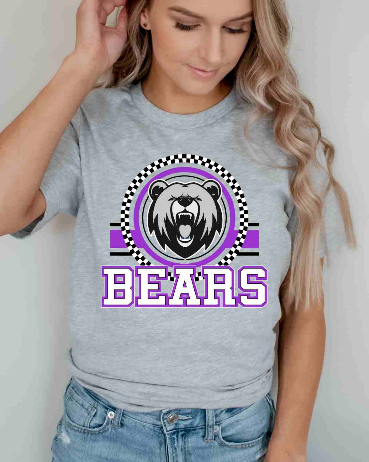 Bears Checkered Circle Logo DTF Transfer - Rustic Grace Heat Transfer Company