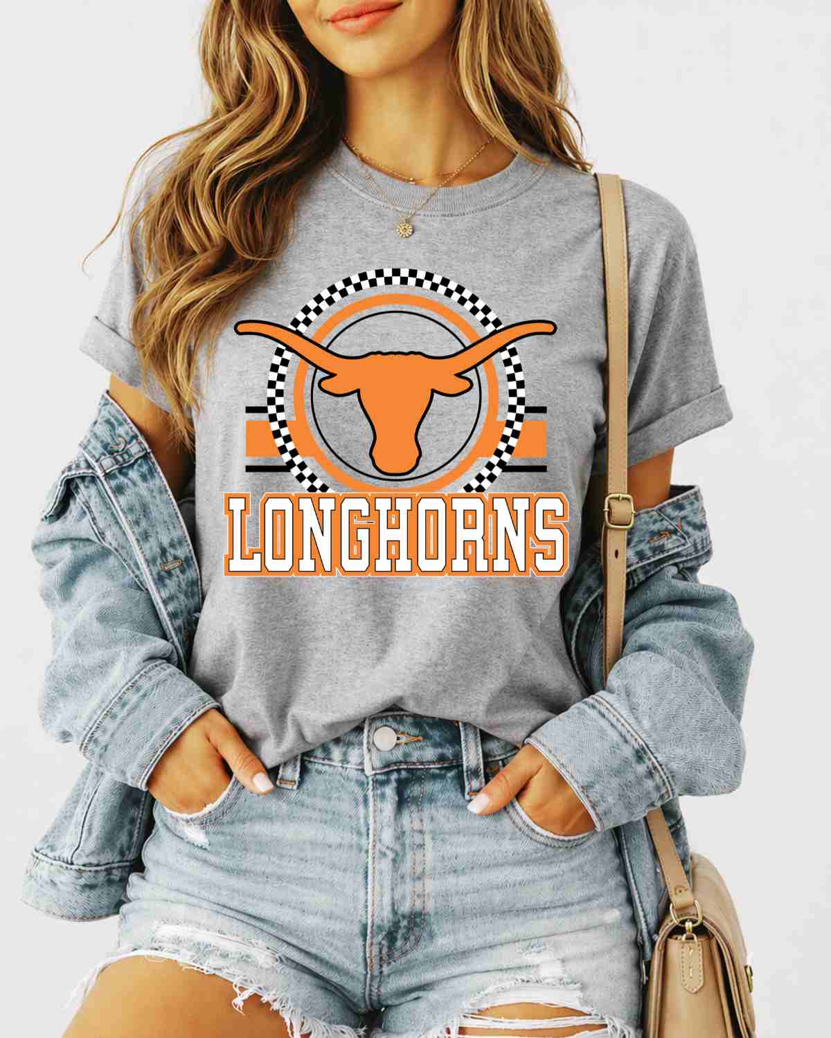 Longhorns Checkered Circle Logo DTF Transfer - Rustic Grace Heat Transfer Company