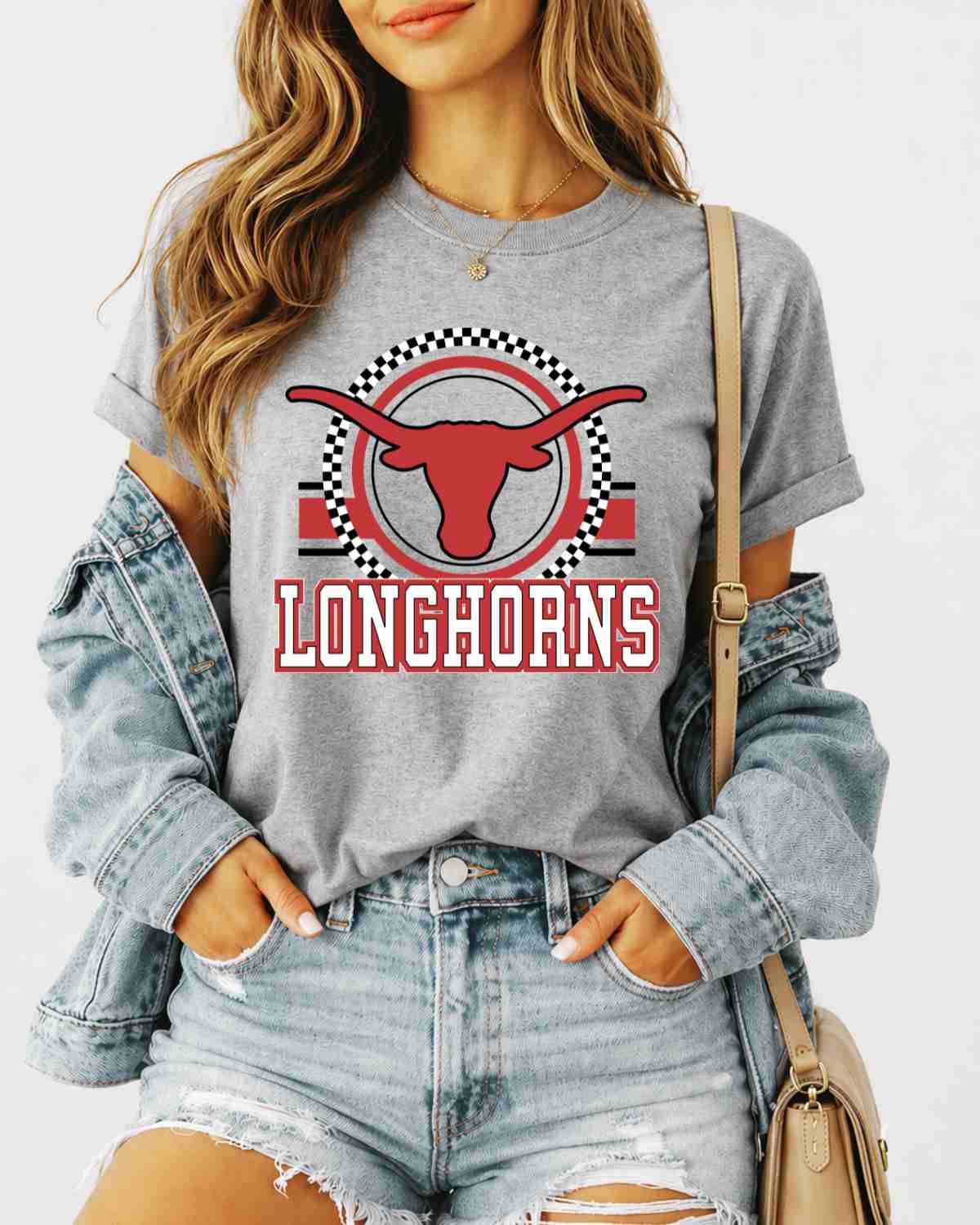 Longhorns Checkered Circle Logo DTF Transfer - Rustic Grace Heat Transfer Company