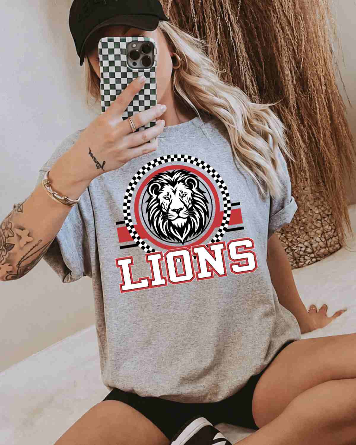 Lions Checkered Circle Logo DTF Transfer
