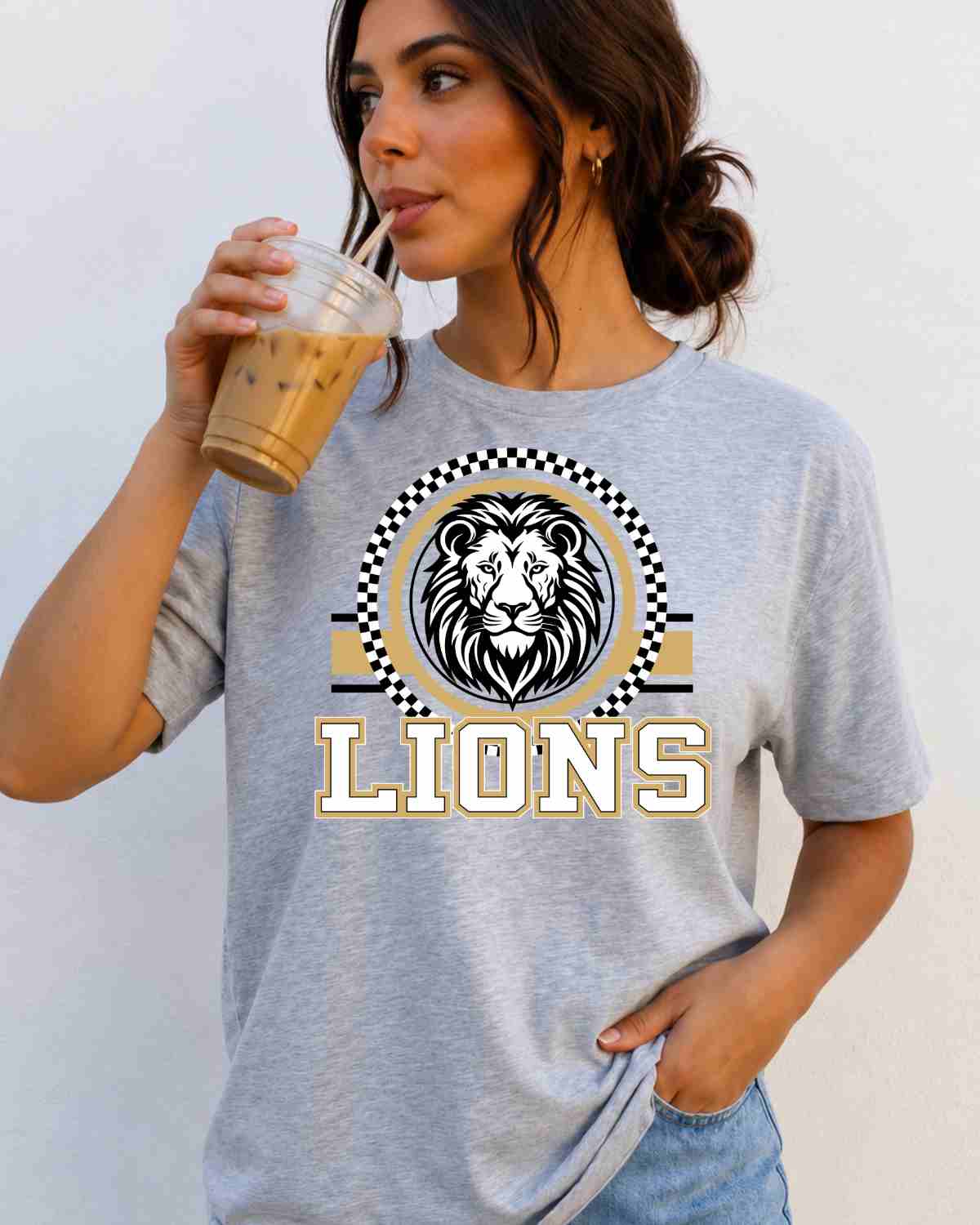 Lions Checkered Circle Logo DTF Transfer
