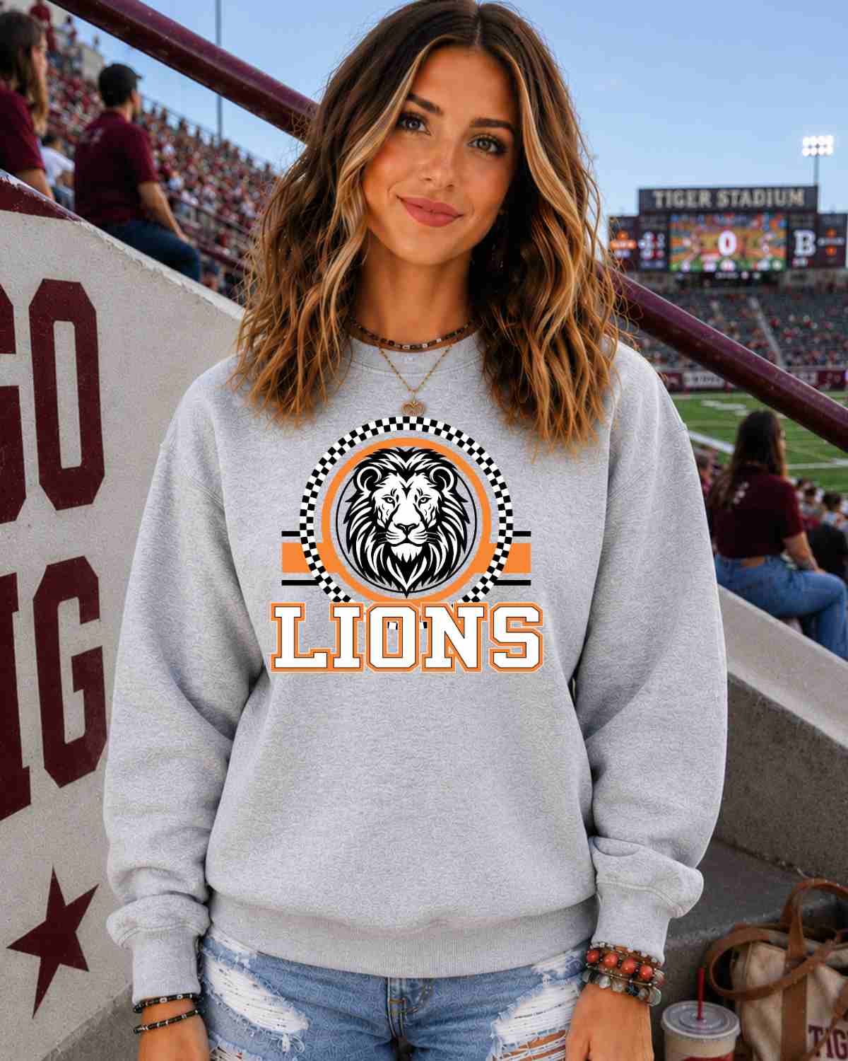 Lions Checkered Circle Logo DTF Transfer