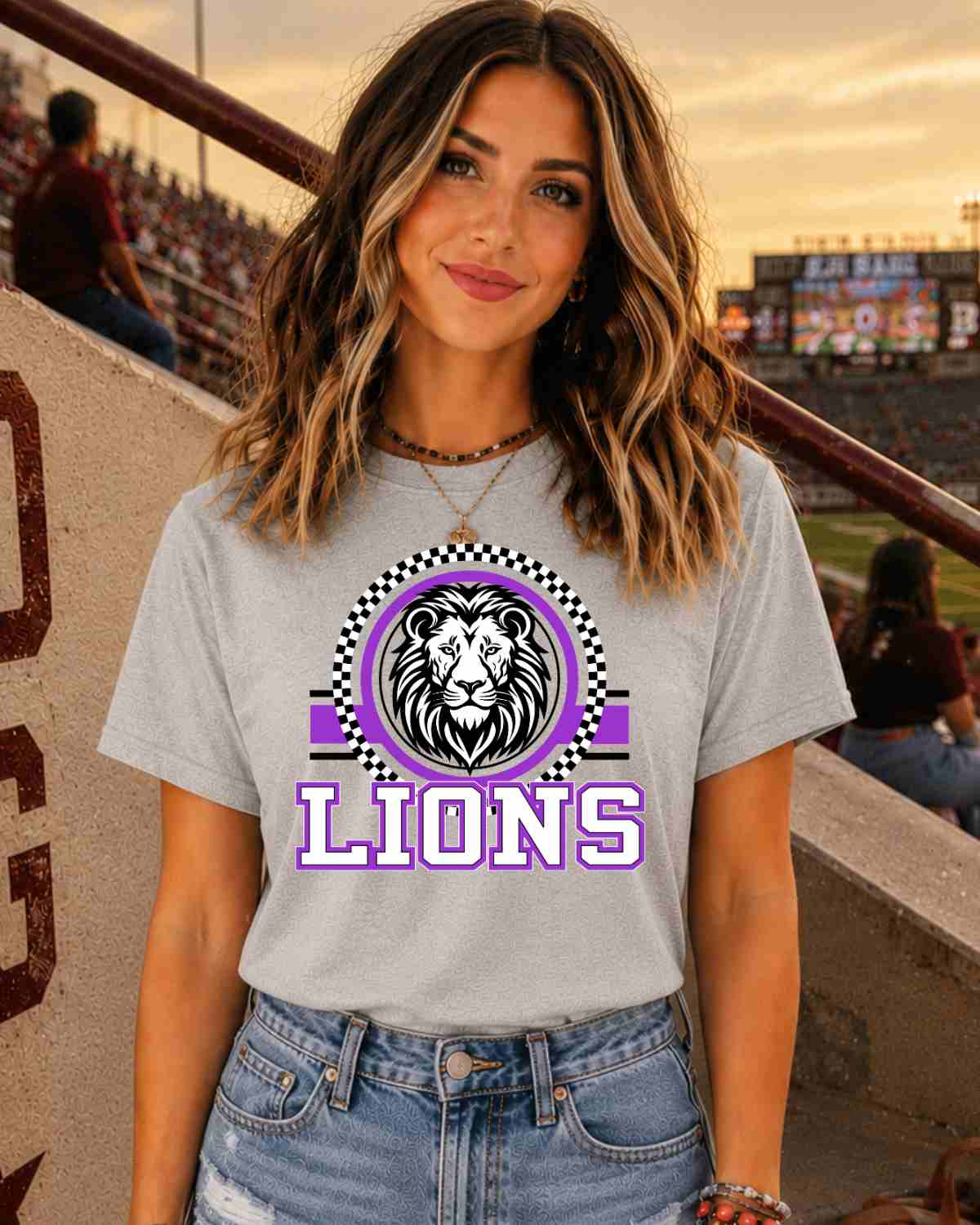 Lions Checkered Circle Logo DTF Transfer