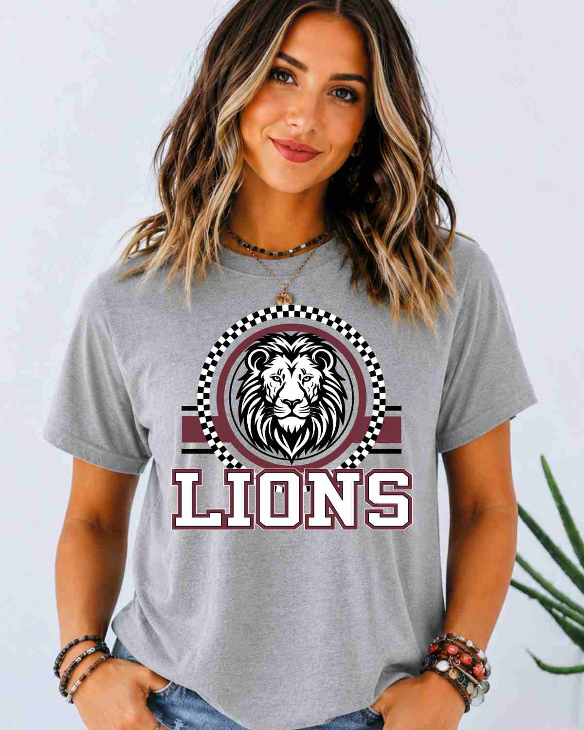 Lions Checkered Circle Logo DTF Transfer