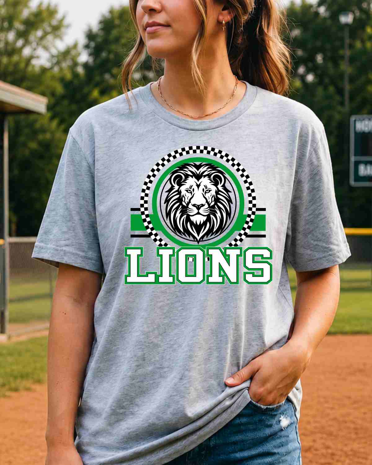 Lions Checkered Circle Logo DTF Transfer
