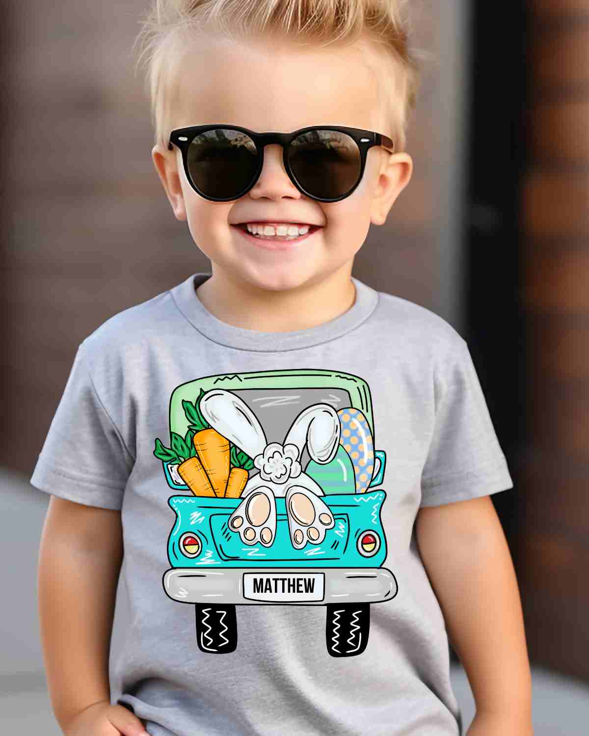 Custom Name Blue Bunny Truck DTF Transfer