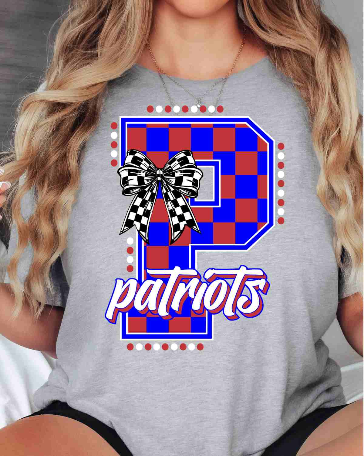 Patriots Checkered Letter Bow DTF Transfer