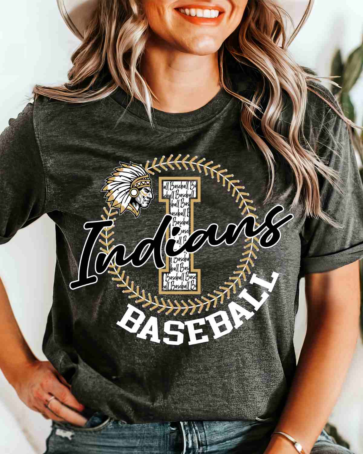 Indians Baseball Lace Circle DTF Transfer