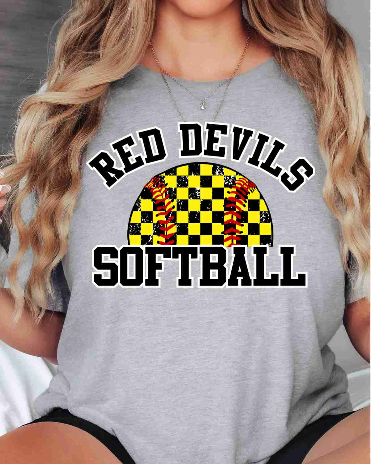 Red Devils Softball Checkered DTF Transfer