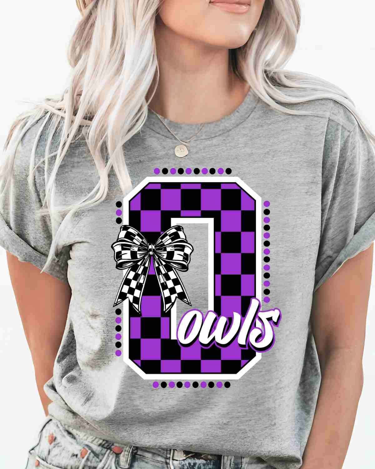 Owls Checkered Letter Bow DTF Transfer
