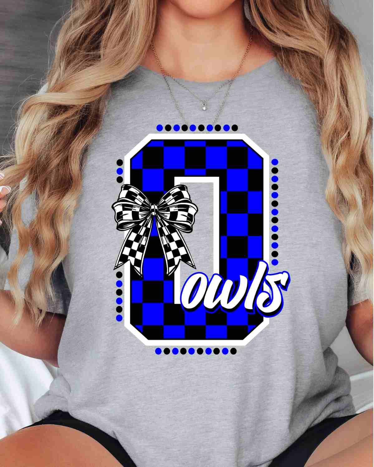 Owls Checkered Letter Bow DTF Transfer