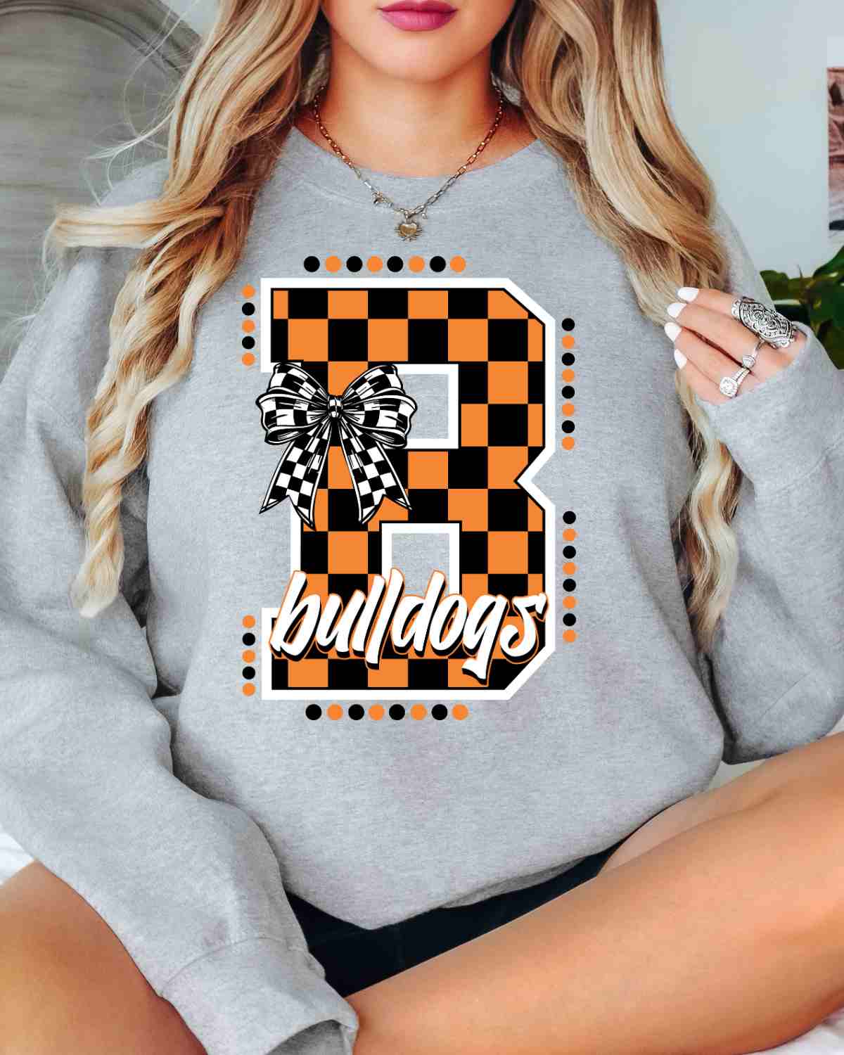 Bulldogs Checkered Letter Bow DTF Transfer