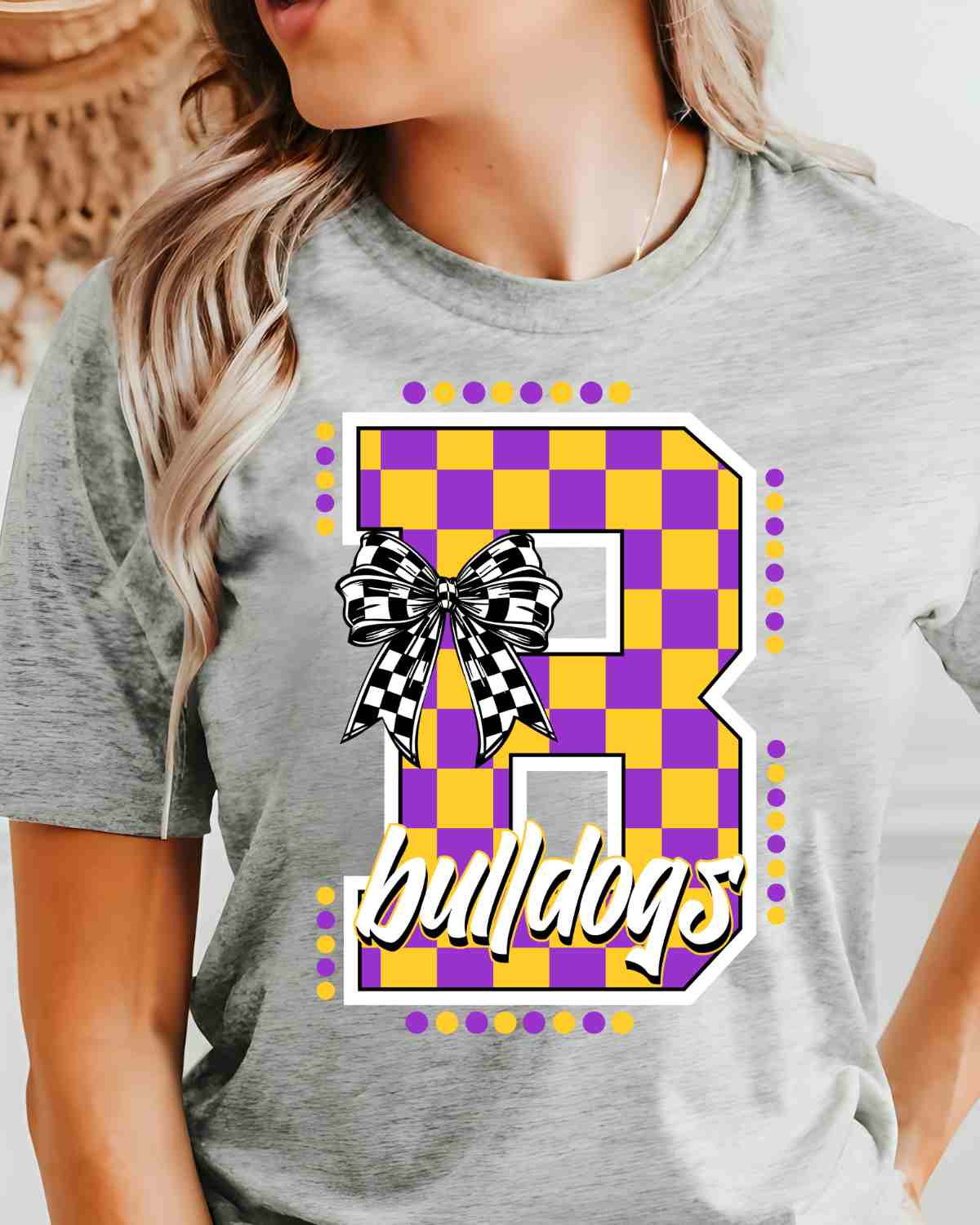 Bulldogs Checkered Letter Bow DTF Transfer