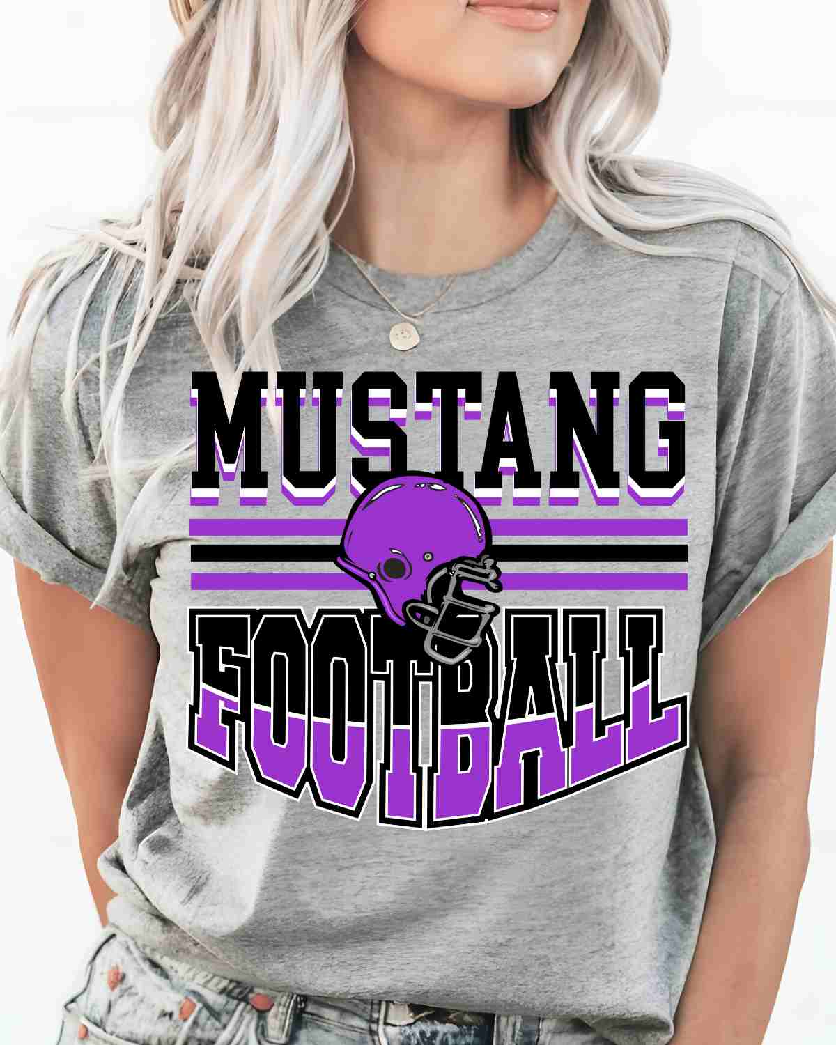 Mustang Football Helmet in middle DTF Transfer - Rustic Grace Heat Transfer Company