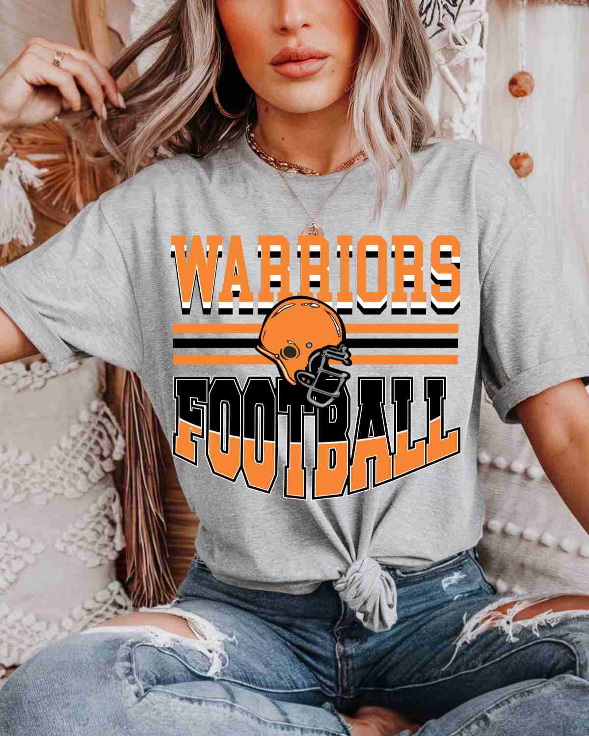 Warriors Football Helmet in Middle DTF Transfer