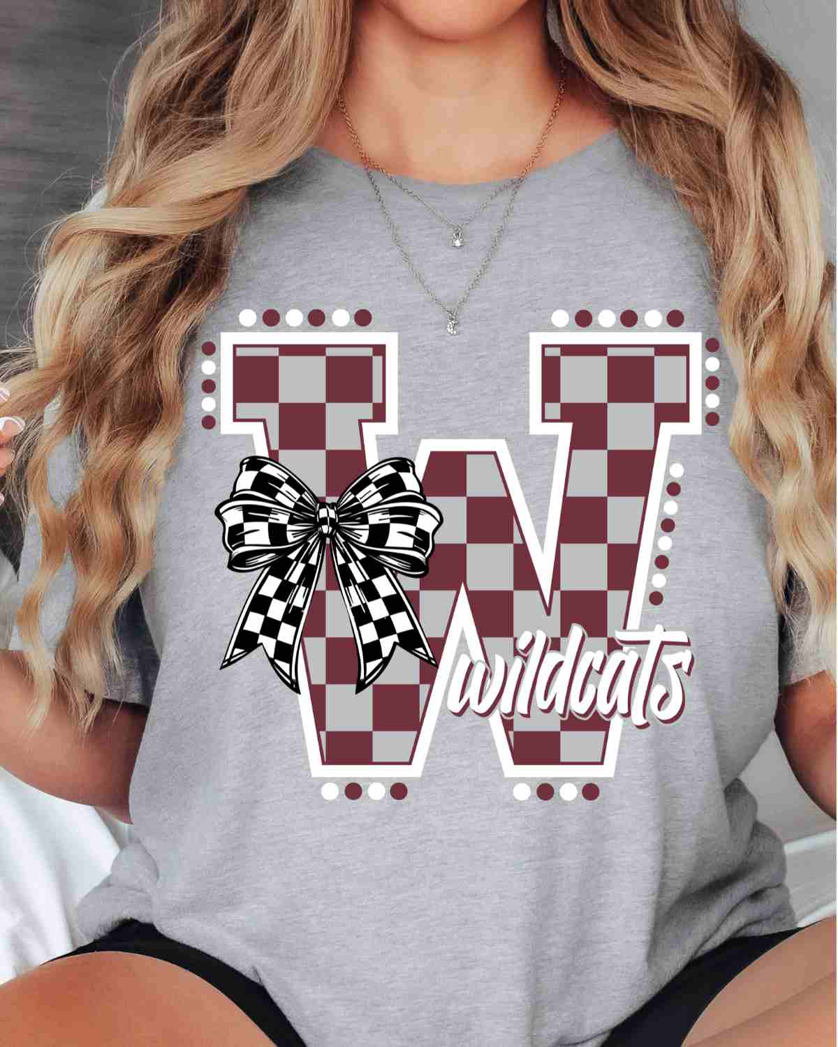 Wildcats Checkered Letter Bow DTF Transfer