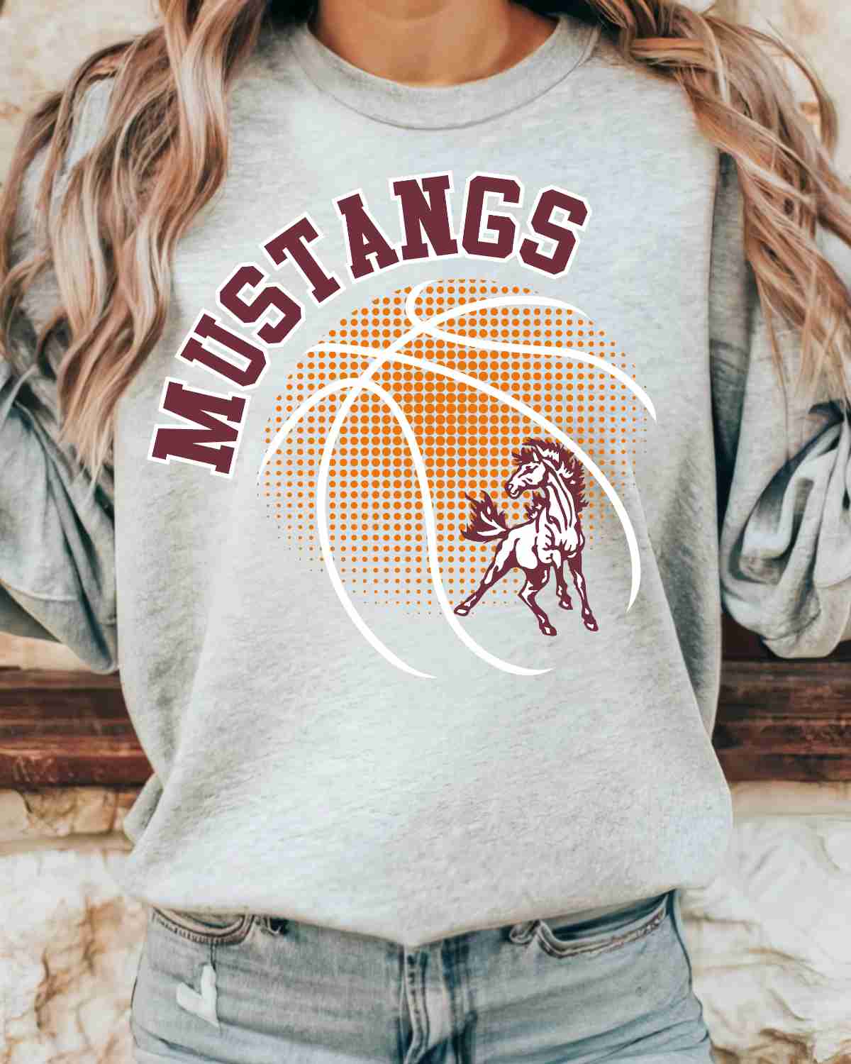 Mustang Basketball Halftone Ball DTF Transfer