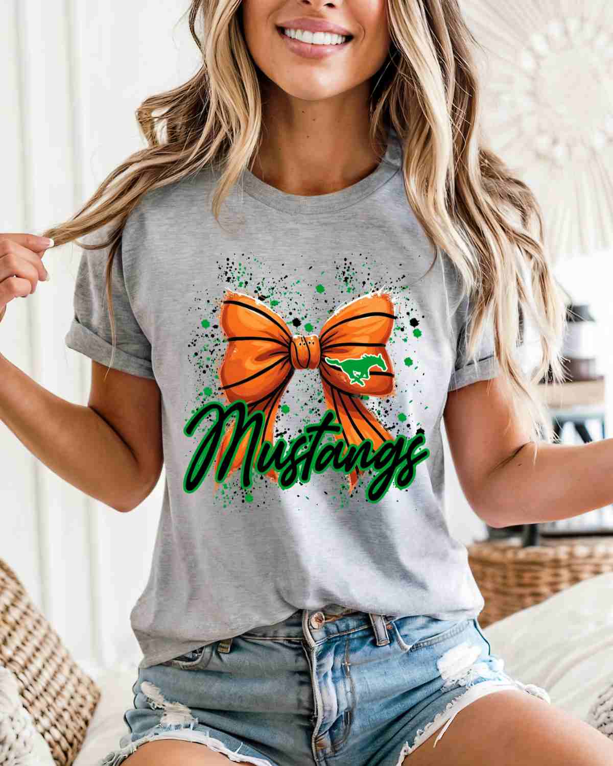 Mustangs Basketball Bow Splatter DTF Transfer