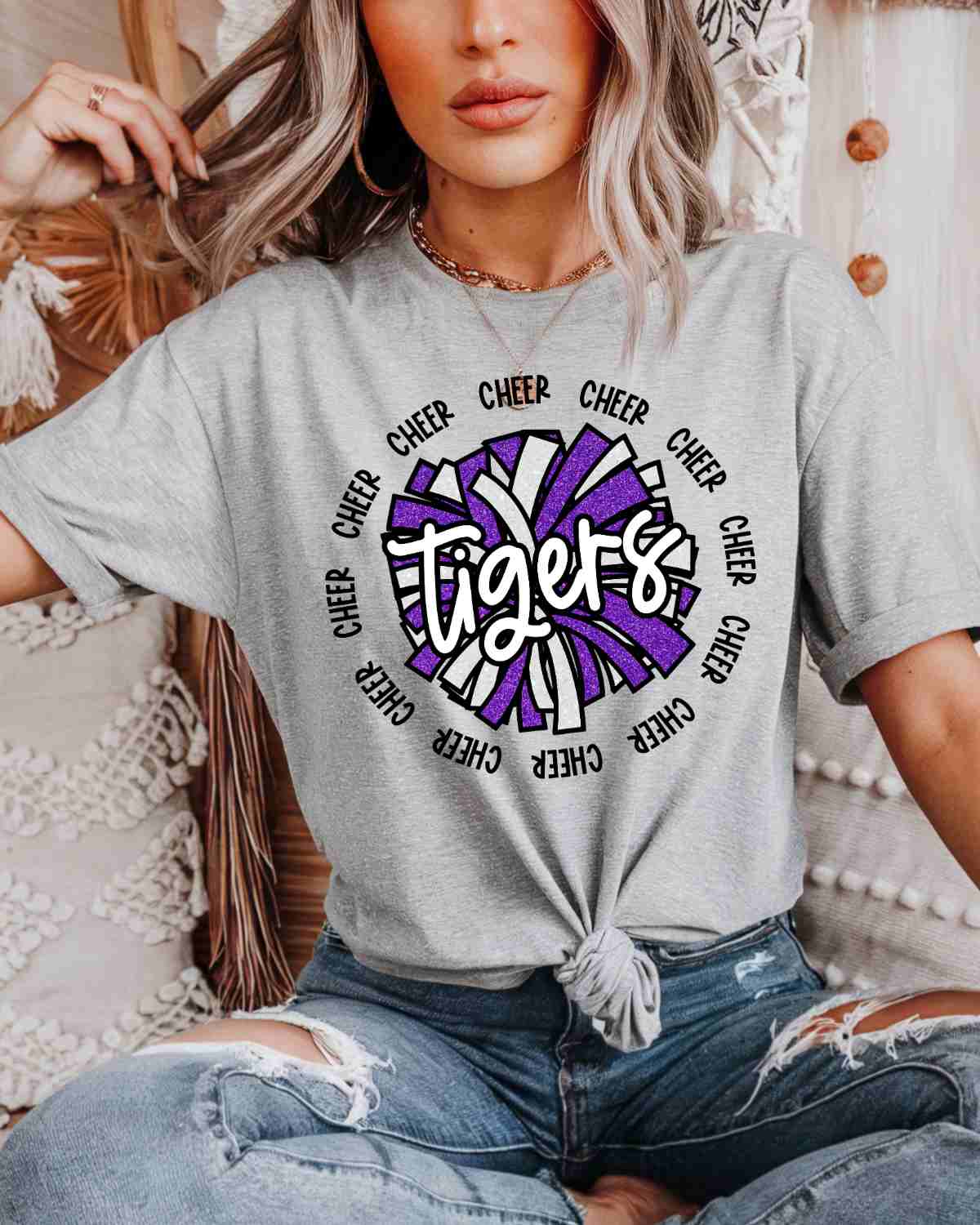 Tigers Cheer Circle DTF Transfer - Rustic Grace Heat Transfer Company