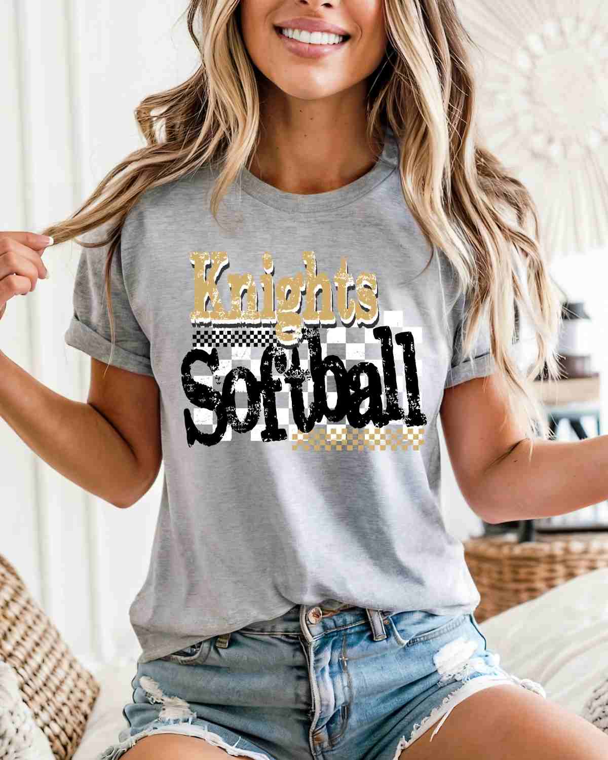 Knights Softball Checkered Grunge DTF Transfer - Rustic Grace Heat Transfer Company