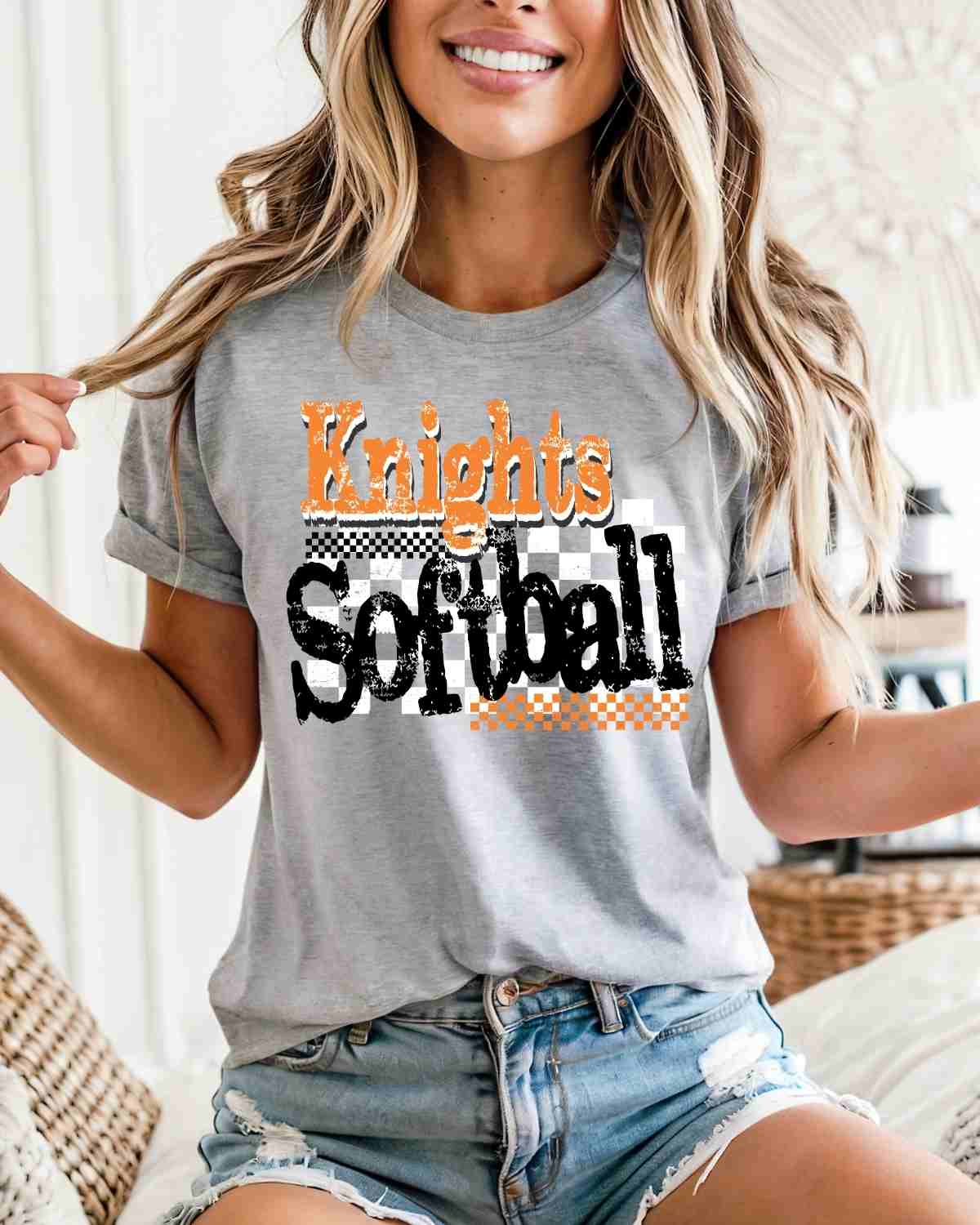 Knights Softball Checkered Grunge DTF Transfer - Rustic Grace Heat Transfer Company
