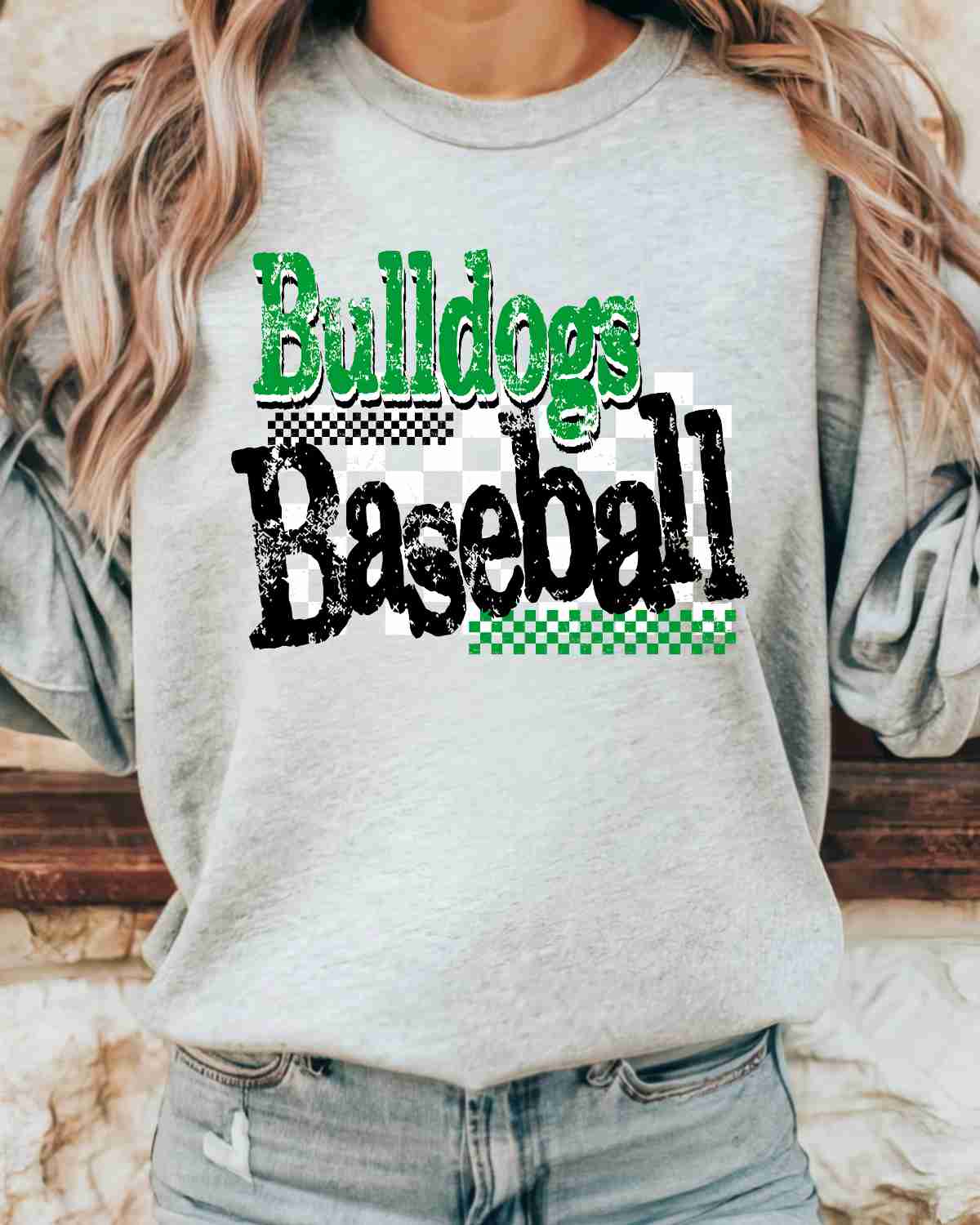 Bulldogs Baseball Checkered Grunge DTF Transfer