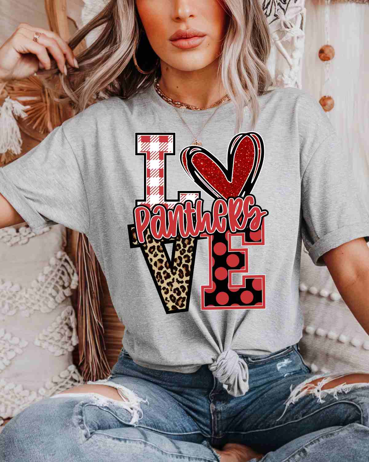 Love Panthers Leopard V DTF Transfer - Rustic Grace Heat Transfer Company