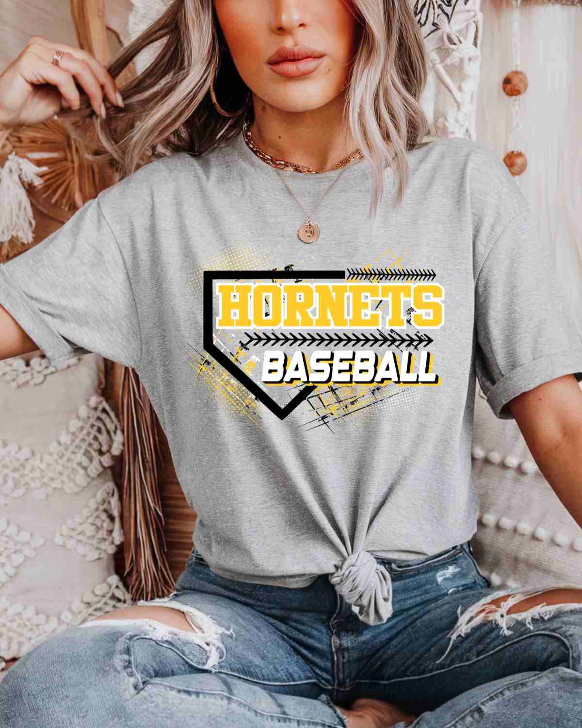 Hornets Baseball Home Plate Grunge DTF Transfer - Rustic Grace Heat Transfer Company