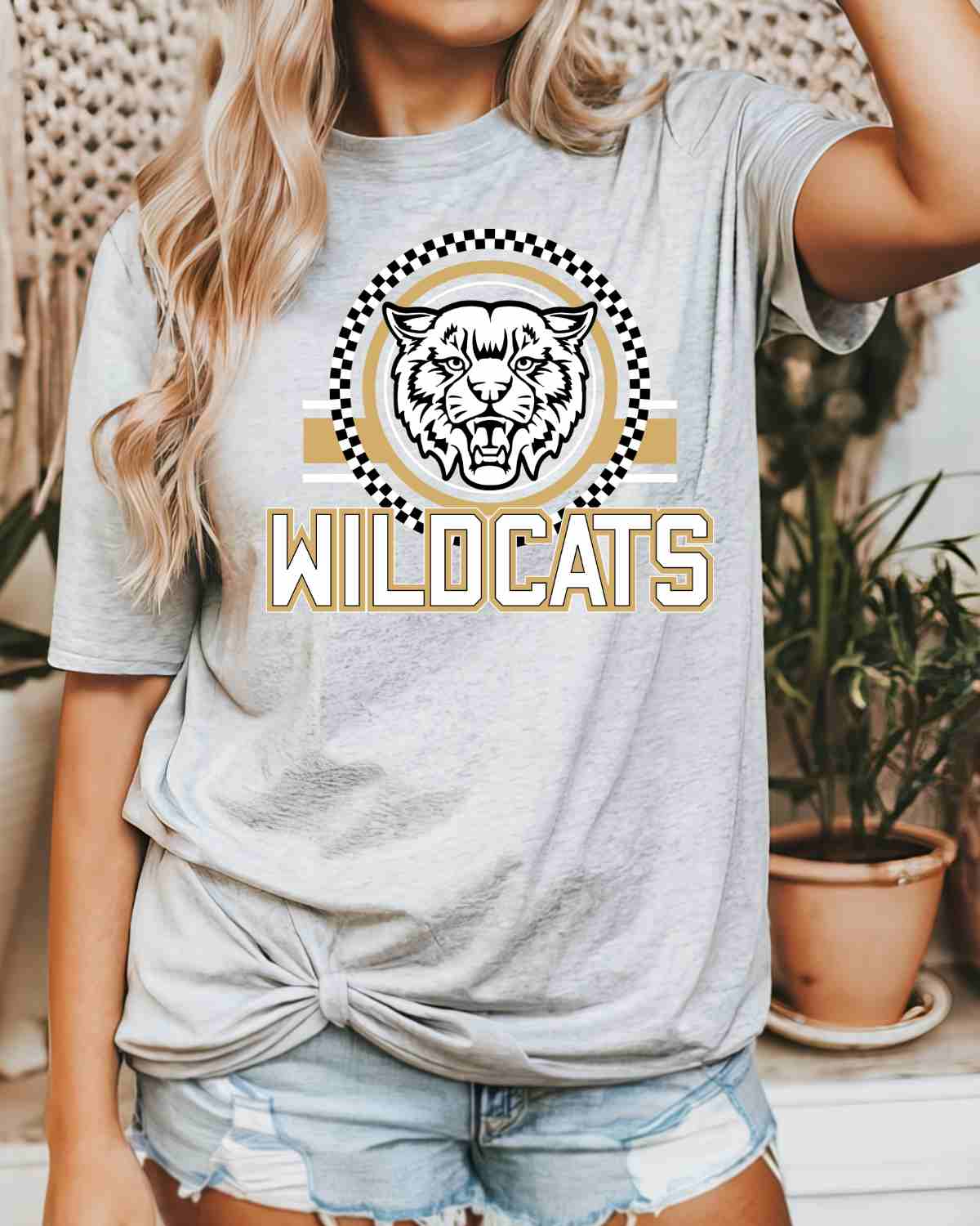 Wildcats Checkered Circle Logo DTF Transfer - Rustic Grace Heat Transfer Company