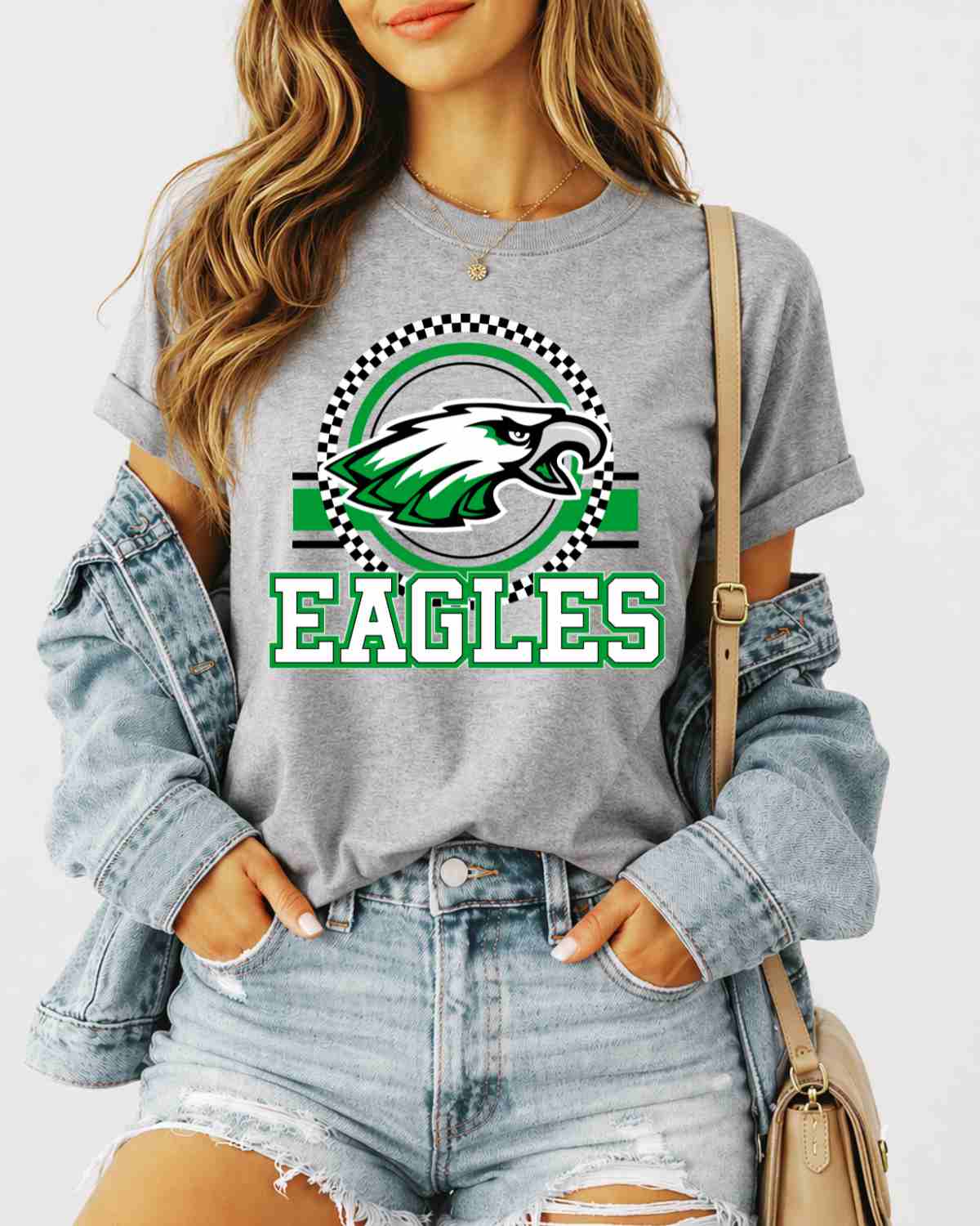 Eagles Checkered Circle Logo DTF Transfer - Rustic Grace Heat Transfer Company