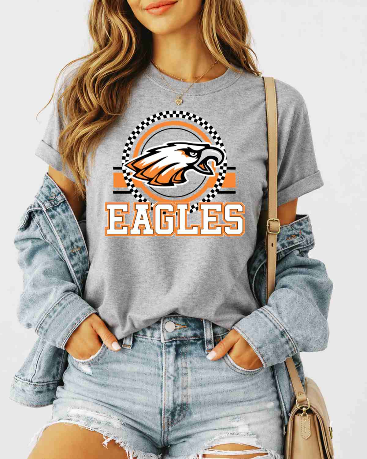 Eagles Checkered Circle Logo DTF Transfer - Rustic Grace Heat Transfer Company