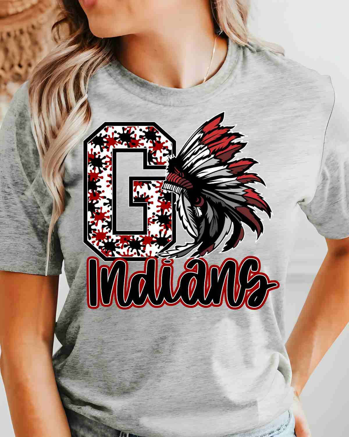 Go Indians Headdress Splatter DTF Transfer