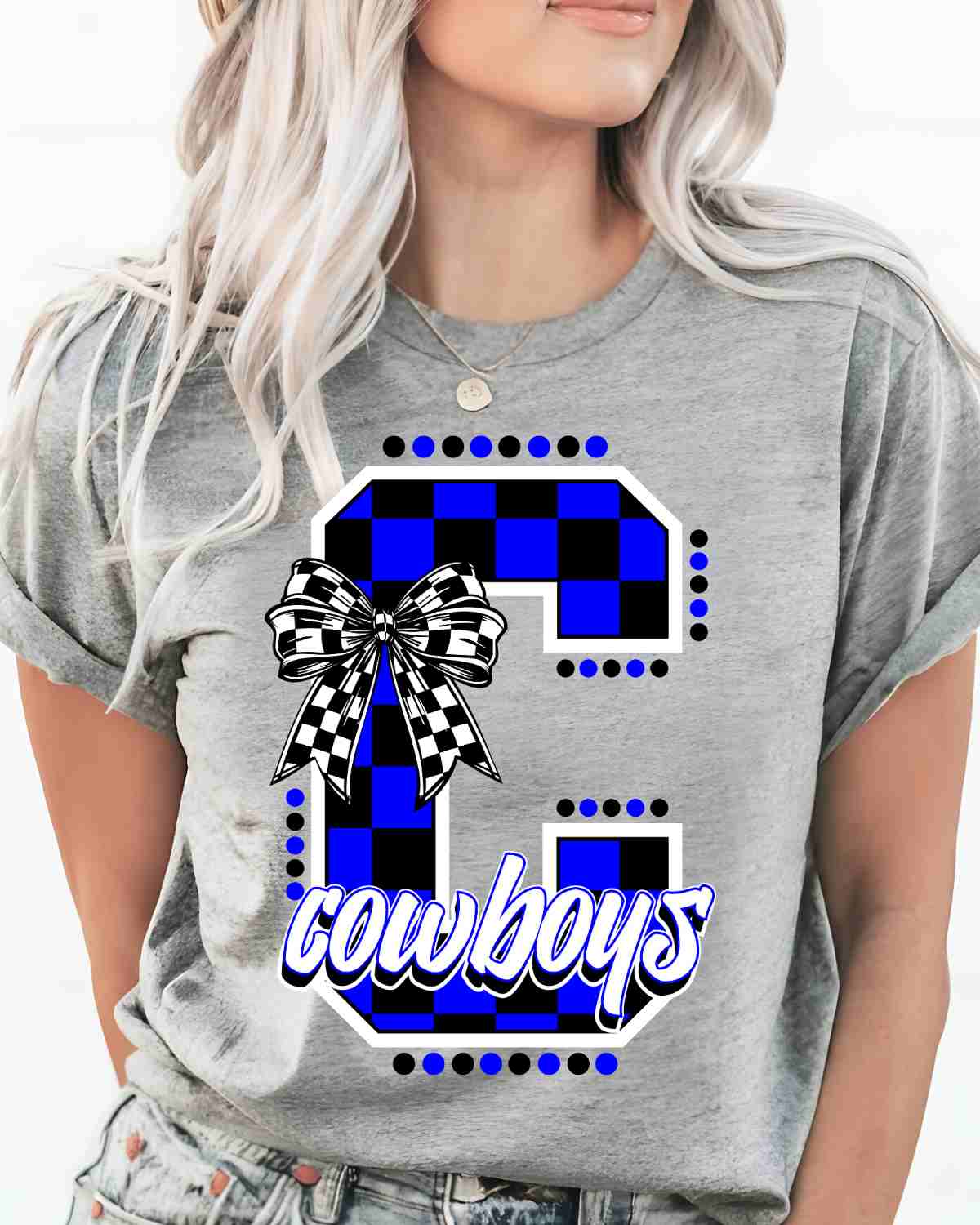 Cowboys Checkered Letter Bow DTF Transfer