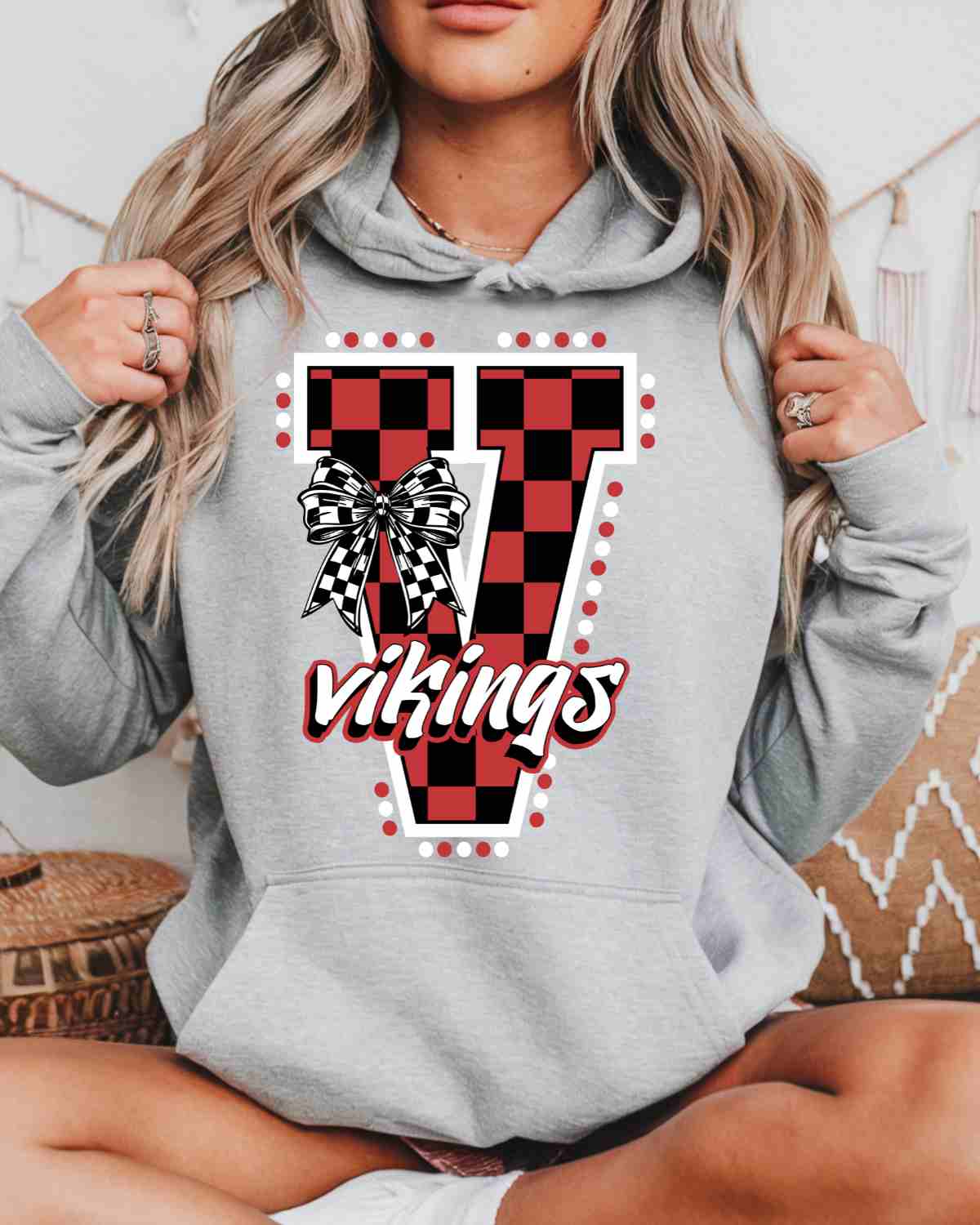 Vikings Checkered Letter Bow DTF Transfer