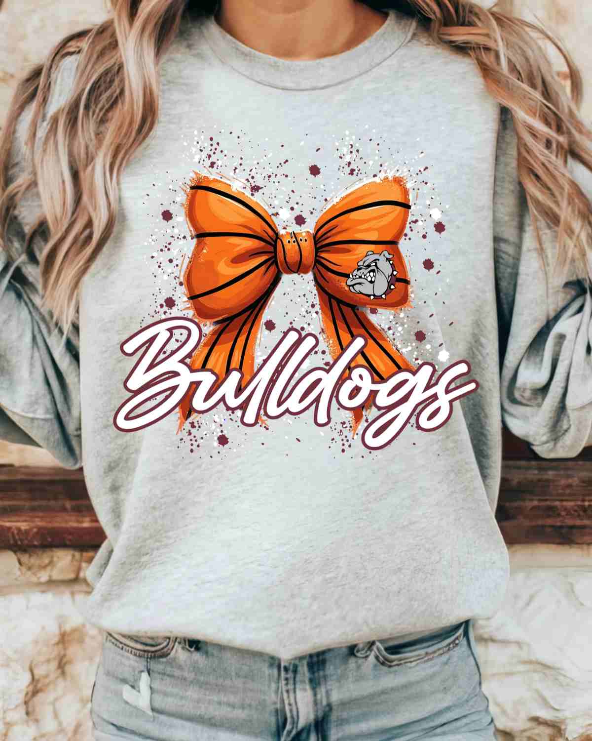 Bulldogs Basketball Bow Splatter DTF Transfer - Rustic Grace Heat Transfer Company