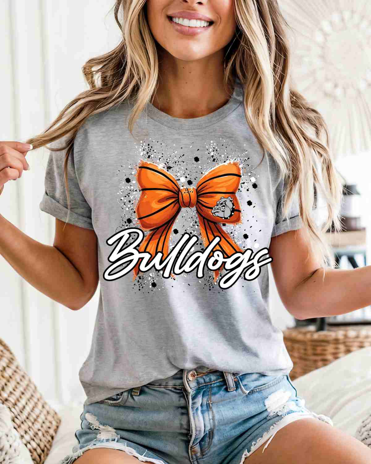 Bulldogs Basketball Bow Splatter DTF Transfer - Rustic Grace Heat Transfer Company