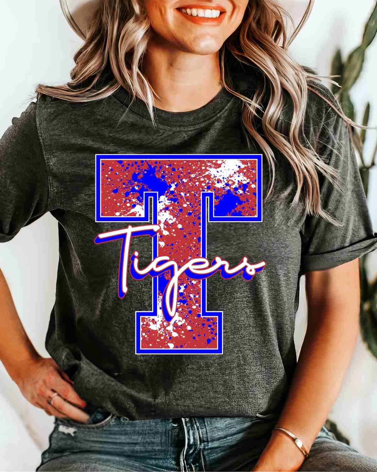 Letter T Tigers Splatter DTF Transfer - Rustic Grace Heat Transfer Company