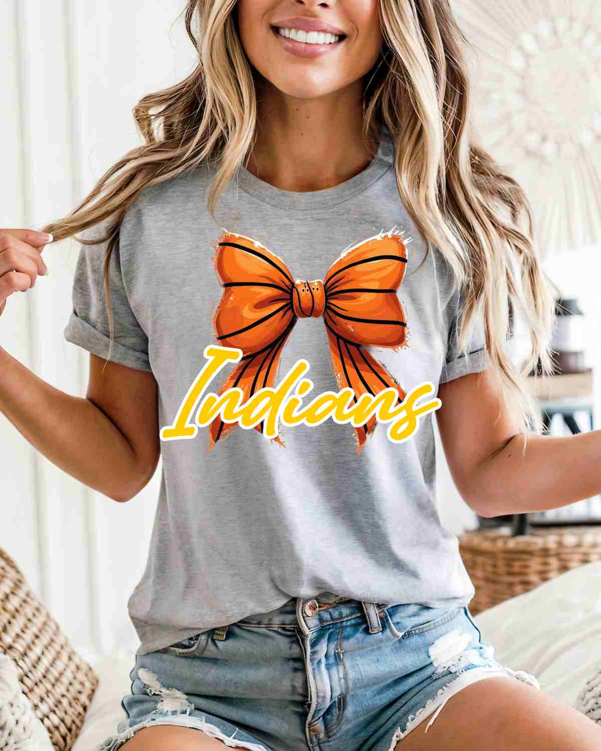 Indians Basketball Coquette Bow DTF Transfer - Rustic Grace Heat Transfer Company
