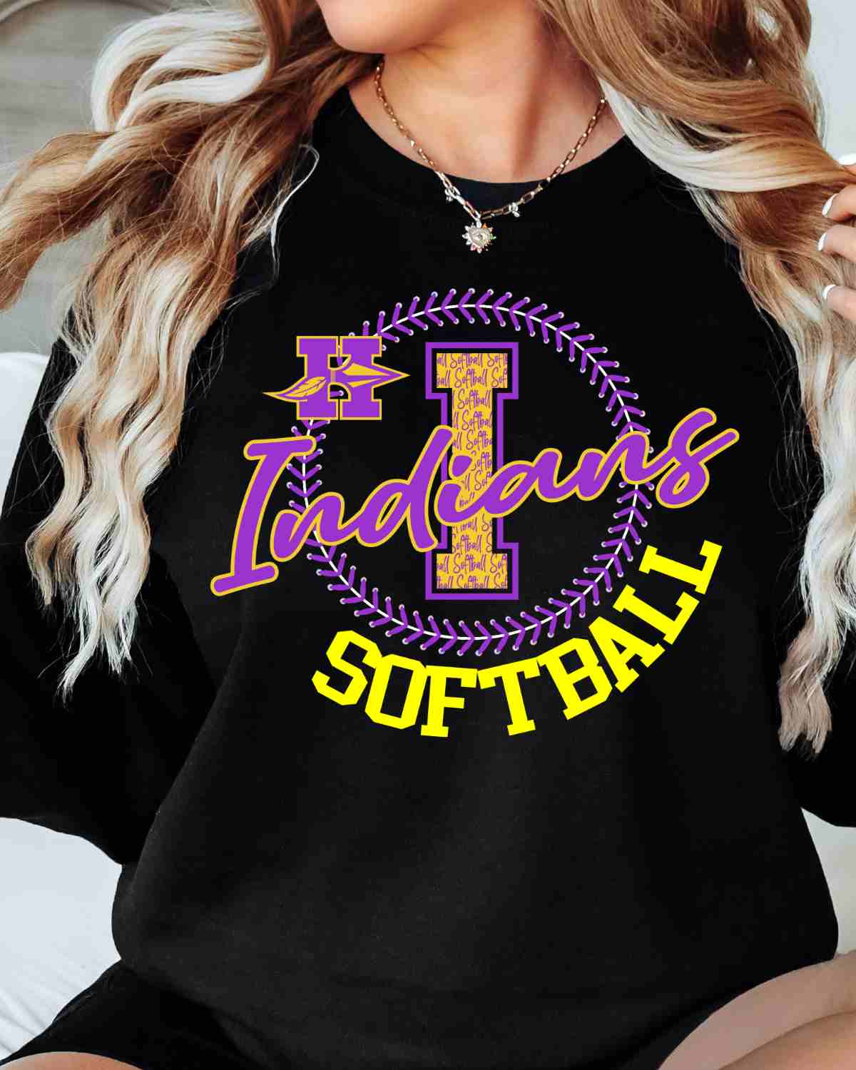 Hononegah Indians Softball Lace Circle DTF Transfer