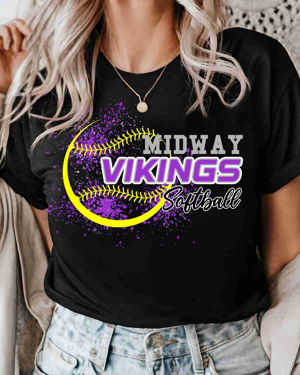Midway Vikings Softball Splatter DTF Transfer