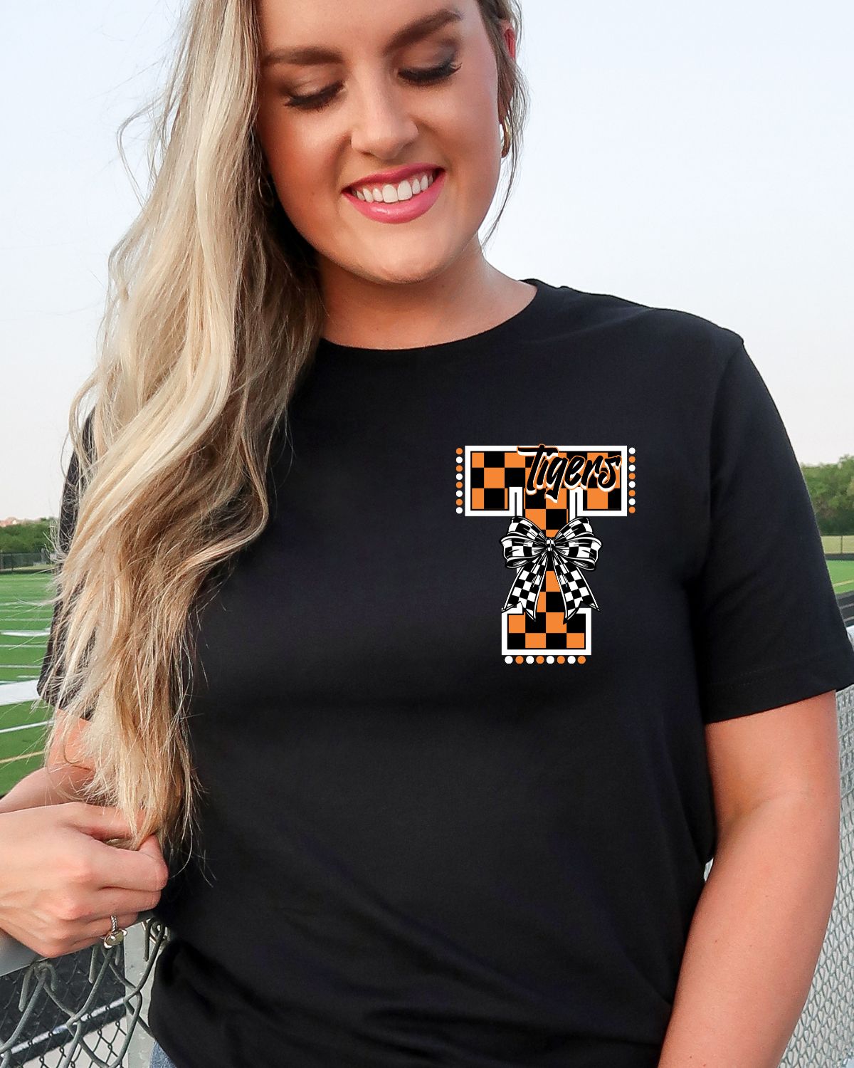 Tigers Checkered Letter Bow DTF Transfer