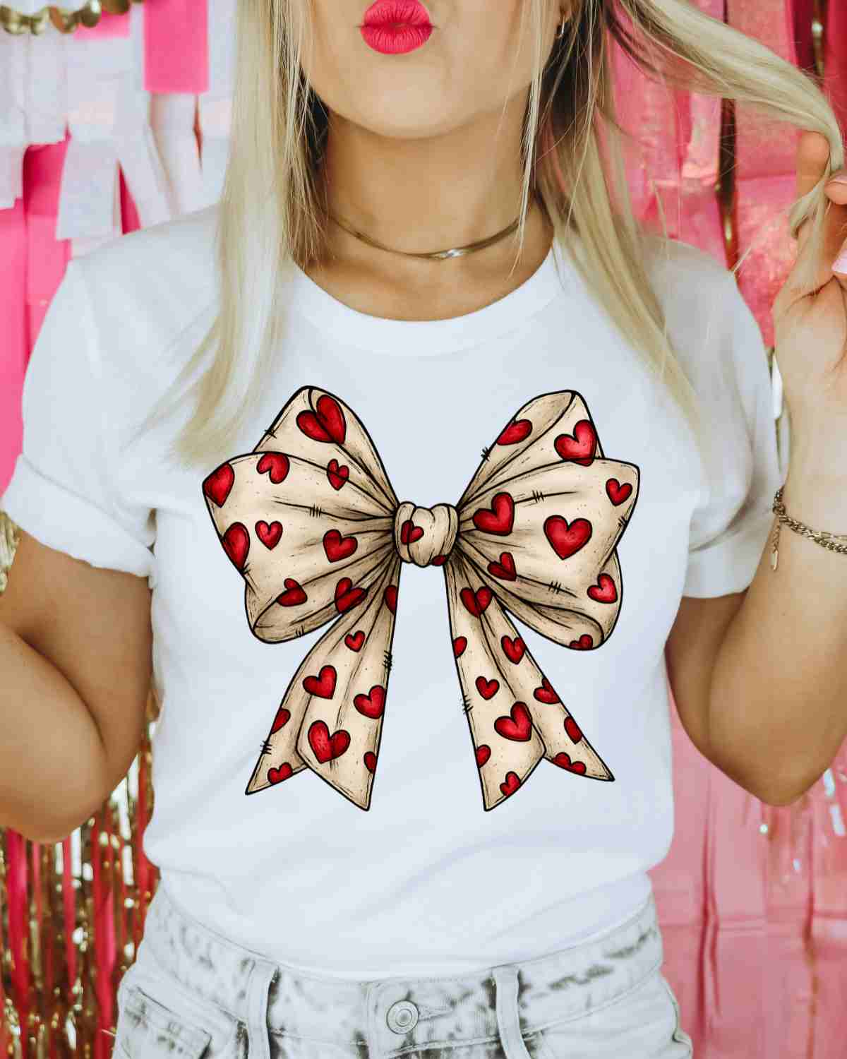 Rustic Hearts Bow DTF Transfer